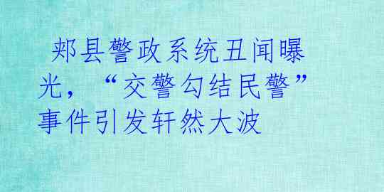  郏县警政系统丑闻曝光，“交警勾结民警”事件引发轩然大波