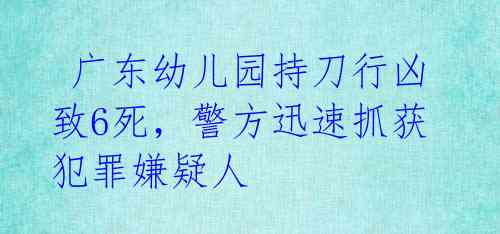  广东幼儿园持刀行凶致6死，警方迅速抓获犯罪嫌疑人