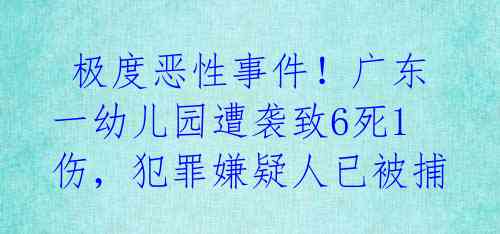  极度恶性事件！广东一幼儿园遭袭致6死1伤，犯罪嫌疑人已被捕