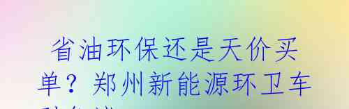  省油环保还是天价买单？郑州新能源环卫车引争议