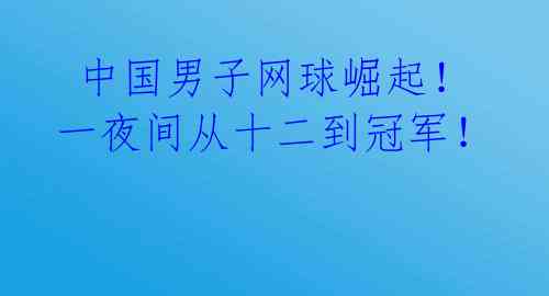  中国男子网球崛起！一夜间从十二到冠军！ 