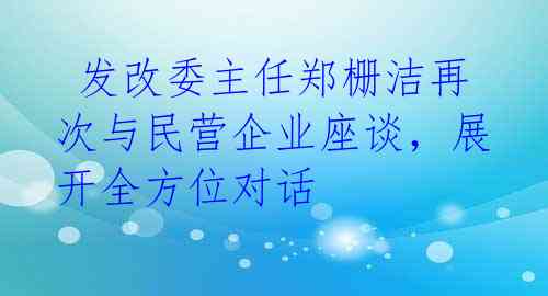  发改委主任郑栅洁再次与民营企业座谈，展开全方位对话