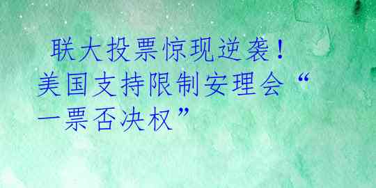  联大投票惊现逆袭！美国支持限制安理会“一票否决权” 