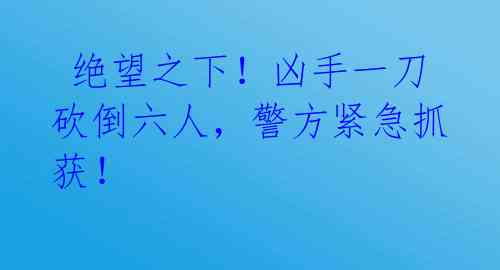  绝望之下！凶手一刀砍倒六人，警方紧急抓获！