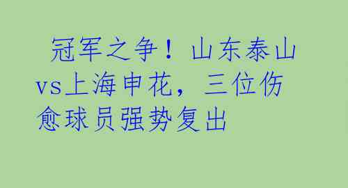  冠军之争！山东泰山vs上海申花，三位伤愈球员强势复出