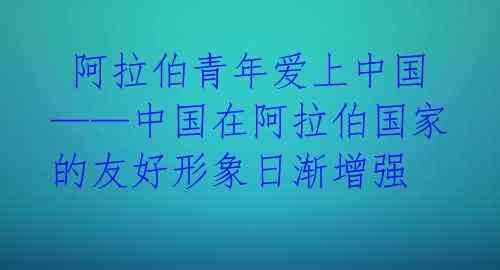  阿拉伯青年爱上中国——中国在阿拉伯国家的友好形象日渐增强 