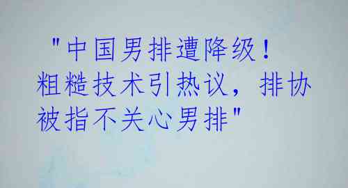  "中国男排遭降级！粗糙技术引热议，排协被指不关心男排" 