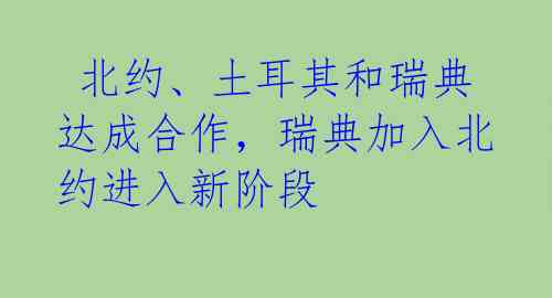  北约、土耳其和瑞典达成合作，瑞典加入北约进入新阶段 