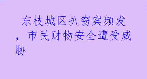  东枝城区扒窃案频发，市民财物安全遭受威胁