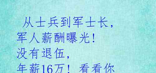  从士兵到军士长, 军人薪酬曝光! 没有退伍, 年薪16万! 看看你的军人梦值多少? 