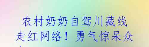  农村奶奶自驾川藏线走红网络！勇气惊呆众人