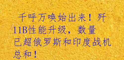  千呼万唤始出来！歼11B性能升级，数量已超俄罗斯和印度战机总和！