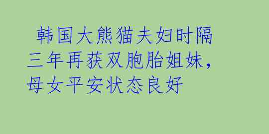  韩国大熊猫夫妇时隔三年再获双胞胎姐妹，母女平安状态良好