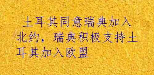  土耳其同意瑞典加入北约，瑞典积极支持土耳其加入欧盟 