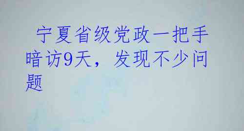  宁夏省级党政一把手暗访9天，发现不少问题