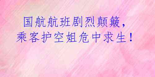  国航航班剧烈颠簸，乘客护空姐危中求生！