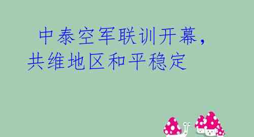  中泰空军联训开幕，共维地区和平稳定