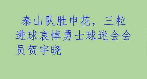  泰山队胜申花，三粒进球哀悼勇士球迷会会员贺宇晓 