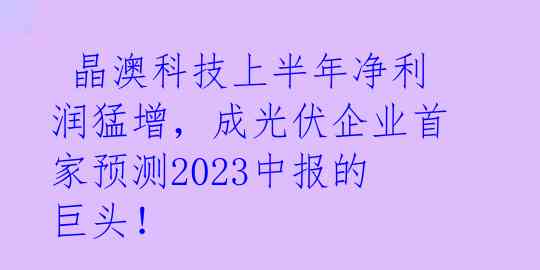  晶澳科技上半年净利润猛增，成光伏企业首家预测2023中报的巨头！ 