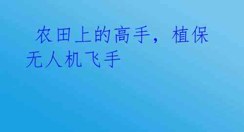  农田上的高手，植保无人机飞手