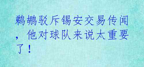 鹈鹕驳斥锡安交易传闻，他对球队来说太重要了！ 