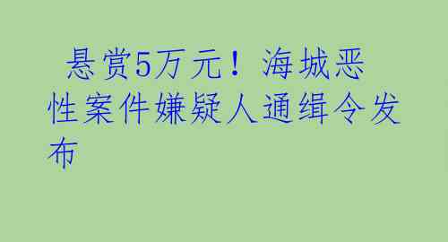  悬赏5万元！海城恶性案件嫌疑人通缉令发布 