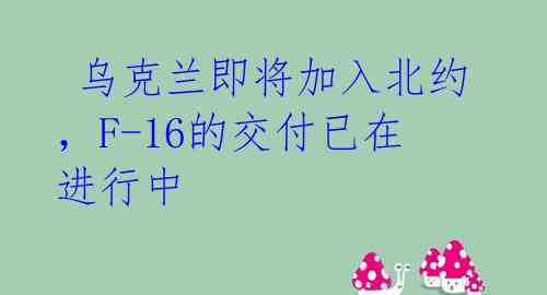  乌克兰即将加入北约，F-16的交付已在进行中