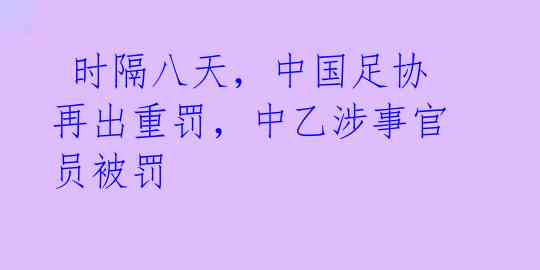  时隔八天，中国足协再出重罚，中乙涉事官员被罚