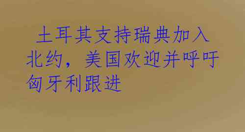  土耳其支持瑞典加入北约，美国欢迎并呼吁匈牙利跟进