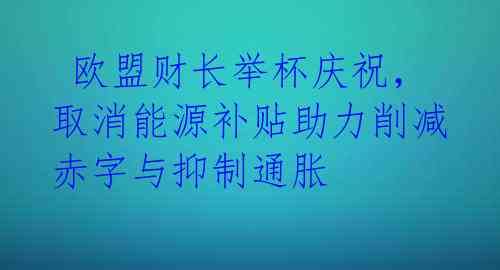  欧盟财长举杯庆祝，取消能源补贴助力削减赤字与抑制通胀 