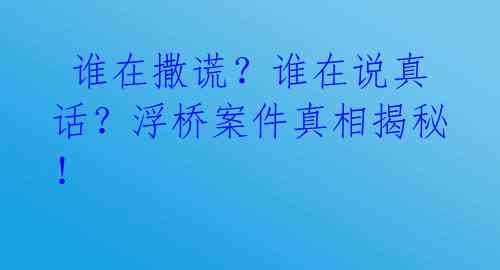  谁在撒谎？谁在说真话？浮桥案件真相揭秘！ 