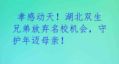  孝感动天！湖北双生兄弟放弃名校机会，守护年迈母亲！