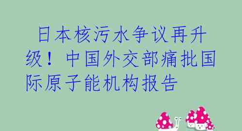  日本核污水争议再升级！中国外交部痛批国际原子能机构报告