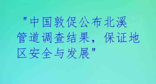  "中国敦促公布北溪管道调查结果，保证地区安全与发展" 