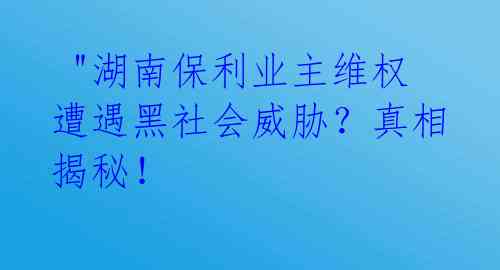  "湖南保利业主维权遭遇黑社会威胁？真相揭秘！ 