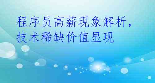 程序员高薪现象解析，技术稀缺价值显现