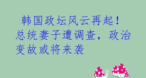  韩国政坛风云再起！总统妻子遭调查，政治变故或将来袭