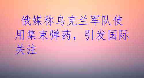 俄媒称乌克兰军队使用集束弹药,引发国际关注
