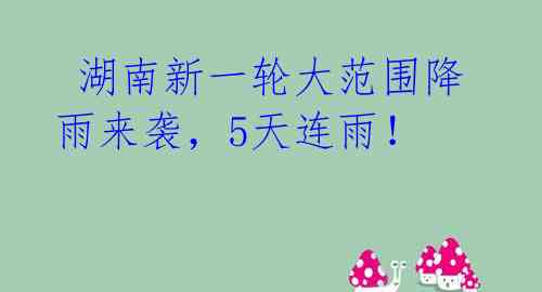 湖南新一轮大范围降雨来袭,5天连雨!