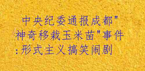 中央纪委通报成都"神奇移栽玉米苗"事件:形式主义搞笑闹剧