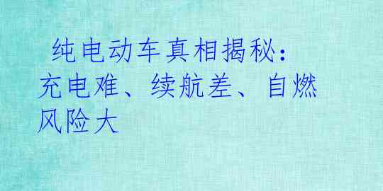 纯电动车真相揭秘:充电难、续航差、自燃风险大
