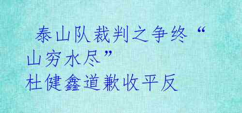 泰山队裁判之争终“山穷水尽” 杜健鑫道歉收平反