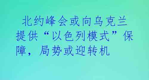  北约峰会或向乌克兰提供“以色列模式”保障，局势或迎转机