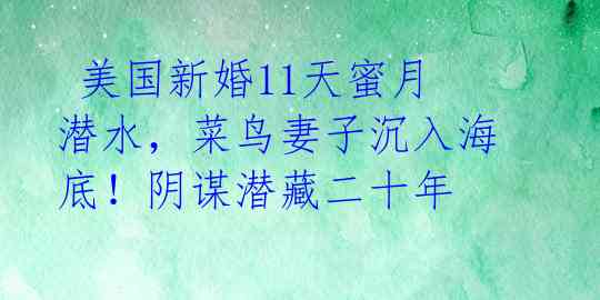  美国新婚11天蜜月潜水，菜鸟妻子沉入海底！阴谋潜藏二十年