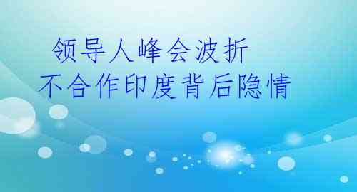  领导人峰会波折 不合作印度背后隐情 