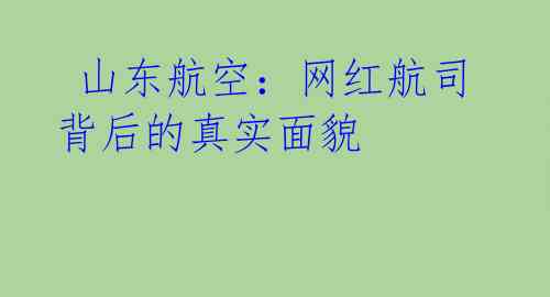 山东航空:网红航司背后的真实面貌