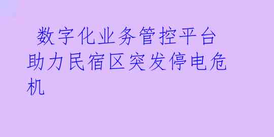  数字化业务管控平台助力民宿区突发停电危机