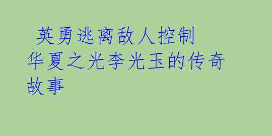 英勇逃离敌人控制 华夏之光李光玉的传奇故事