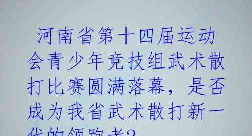  河南省第十四届运动会青少年竞技组武术散打比赛圆满落幕，是否成为我省武术散打新一代的领跑者?