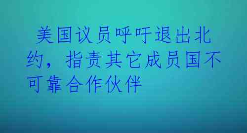  美国议员呼吁退出北约，指责其它成员国不可靠合作伙伴